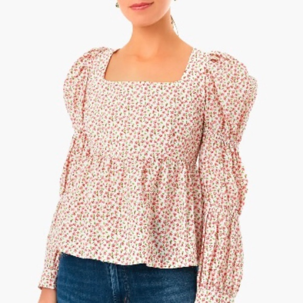 TUCKERNUCK - Never Worn! Pink Clemson Blouse with Puff Sleeve and Floral Detail